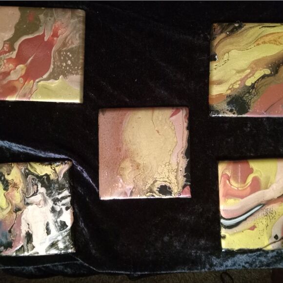 4" x 4" Original Art by Cleveland Paint Flow Artist. Ceramic Coasters Cork Back - Picture 1 of 9